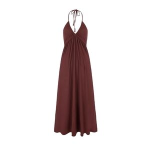 THE DROP 'Kapri' Espresso Brown Flowy Gathered Halter Vacation Dress - Size XXL